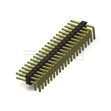 Pitch 2.54mm 90° 双排 DIP 单塑排针 PA:4.0 PC:3.0 2X20Pin 黑色 PA6T，94V-0 镀全金G/F